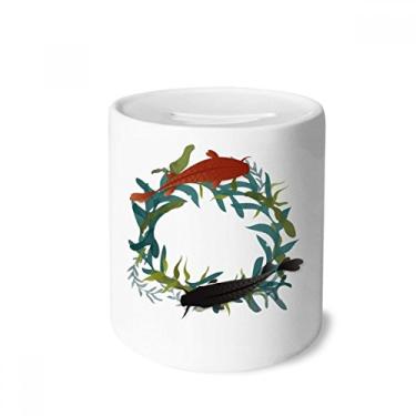 Imagem de DIYthinker Palavra citação imagem peixe mar erva dinheiro caixa cerâmica porta-moedas presente cofrinho