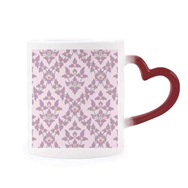 Imagem de Caneca colorida lilás decorativa com flores clássicas sensíveis ao calor Caneca vermelha de grés que muda de cor