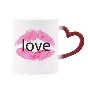 Imagem de Caneca de grés rosa lábio dia dos namorados Kiss sensível ao calor muda de cor vermelha