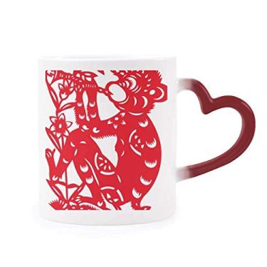 Imagem de Caneca Papercut do zodíaco com flores chinesas sensível ao calor, caneca de grés que muda de cor vermelha