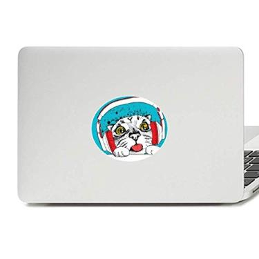 Imagem de Fone de ouvido vermelho branco proteção gato animal amante vinil emblema gráfico laptop adesivo notebook decalque