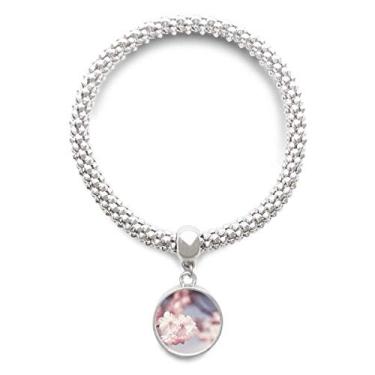 Imagem de DIYthinker Pulseira de prata com pingente de flores fracas brancas e rosa com corrente ajustável