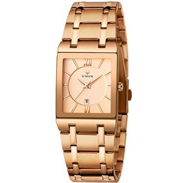 Imagem de Relógio quadrado masculino e feminino de aço inoxidável com data, à prova d'água, analógico, quartzo, moderno, casual, para negócios, 36 - ouro rosa