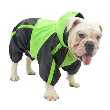 Imagem de Casaco de chuva com capuz para cachorro Lovelonglong American Bully Pitbull com capuz, casaco de chuva Bulldog à prova d 'água com capuz respirável 1,2 m quatro patas casaco de chuva para pugs inglês buldogue francês verde B-S