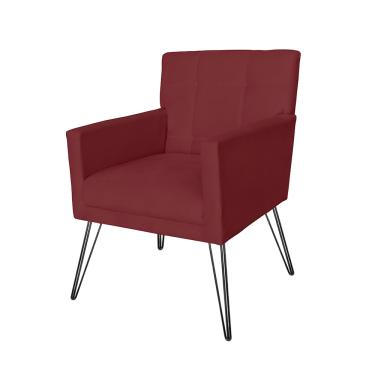 Imagem de Poltrona Estofada Para Sala Comercial Pés de Ferro Onix Suede Vermelho Bordo - LM DECOR