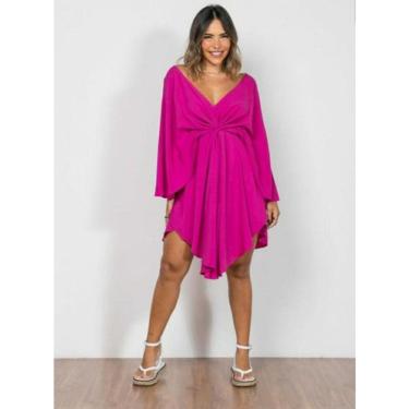 Imagem de Vestido bata kafta curto com manga longa e amarração estilo feminino