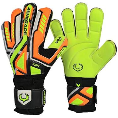 Imagem de Renegade GK Luvas de goleiro Fury Volt com protetores de dedos Pro-Tek | Punho Giga de 4 mm e Duratek de 4 mm | Luvas de goleiro de futebol amarelo neon, laranja e preto (tamanho 8, jovem-adulto,