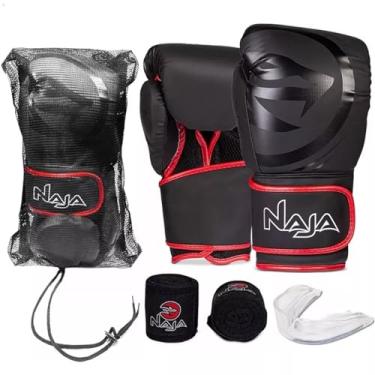 Imagem de Kit Boxe/Muay Thai Naja Black + Par de Luvas + Bandagem + Protetor Bucal - 10 Oz