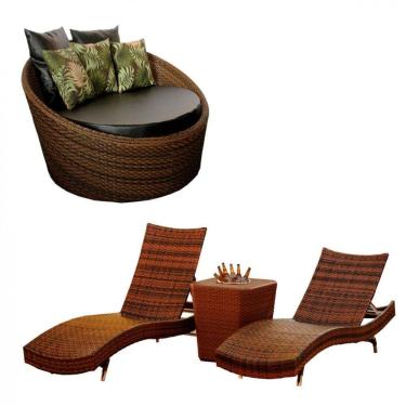 Imagem de 2 Espreguiçadeiras Bona e Mesa Grécia com Chaise em Alumínio Piscina, Jardim, Área - Trama 