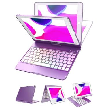 Imagem de Capa de teclado iPad para iPad 6ª geração 2018, iPad 5ª geração 2017, iPad Pro 9.7, iPad Air 2, iPad Air 1, retroiluminada 10 cores 360 capa para iPad com teclado, hibernar/despertar