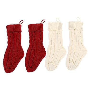 Imagem de Abaodam 2 Pares De Meia De Natal Lareira Meia Pendurada Decoração De Suspensão De Natal Meias De Meias De Natal Tricô Sacos De Acrílico Árvore De Natal