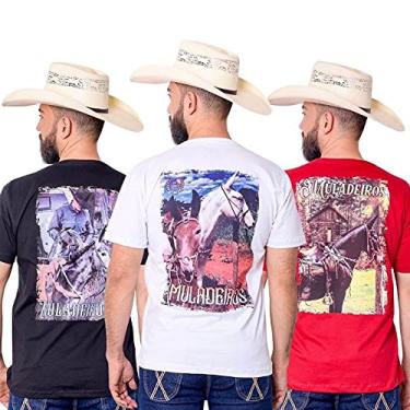 Imagem de Kit 3 Camisetas Muladeiros Masculinas Country Jopper Bulls Cor:Preto-Branco-Vermelho;Tamanho:P