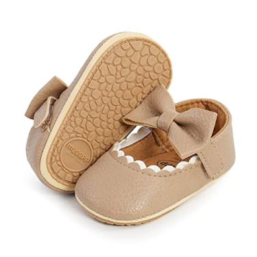 Imagem de COSANKIM Sapatos para bebês meninas Mary Jane, sapatos sem salto, sola de borracha antiderrapante, sapatos infantis para vestido de princesa, K - bege, 3-6 Months Infant