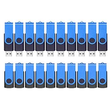 Imagem de ABLAZE Flash Drives 2 GB, pacote com 20, pen drive USB 2.0 a granel com cordões, cartão de memória giratório, disco U, pacote USB 2 GB Pendrive (azul)