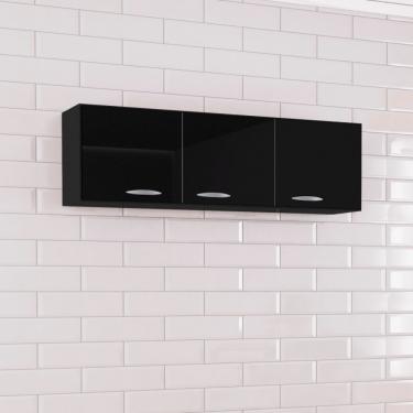 Imagem de Armário Aéreo 3 Portas 120cm A843 Cristal Poquema - Preto