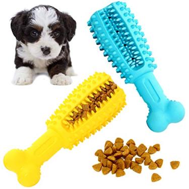 Imagem de Youngever Pacote com 2 brinquedos para cães para limpeza de dentes de animais de estimação, mastigação, busca, brinquedos de distribuição de alimentos (pequeno 12,2 cm)