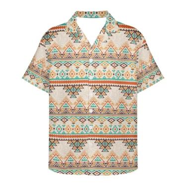 Imagem de Gzzxiailg Camisa masculina manga curta abotoada Havaí camisa casual gola V praia tropical novidade blusa de verão secagem rápida, Tribal, GG