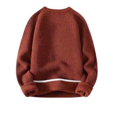 Imagem de MQMYJSP Suéter masculino casual outono inverno cor sólida gola redonda pulôver masculino roupas quentes manga longa suéteres, Marrom, X-Small