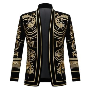 Imagem de Terno bordado vintage, blazer masculino, casaco de lã, estilo étnico, listrado, fantasia de palco, casual, Dourado, Medium