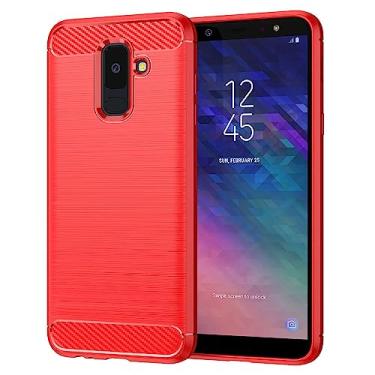 Imagem de Capa de celular para Samsung Galaxy A6 Plus 2018, fibra de carbono refinada, anti-queda, anti-impressões digitais, proteção total vermelha