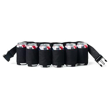 Imagem de Coldre de cinto de cerveja, cintos de suporte de garrafa de refrigerante de cerveja, suporte de lata de bebida, bolsa de cintura ajustável, comporta 6 latas, perfeito para festas, piqueniques, caminhadas, Preto, One Size, Simples