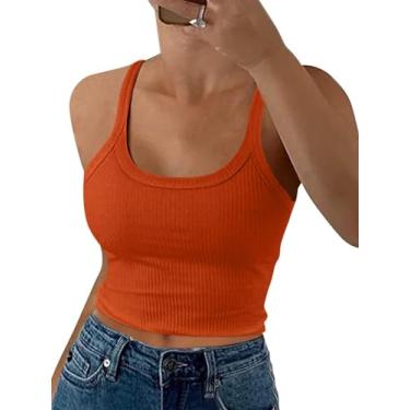 Imagem de EADINVE Camiseta feminina com gola canoa e alças finas para o verão, básica, canelada, sem mangas, slim fit 2024, Laranja, G