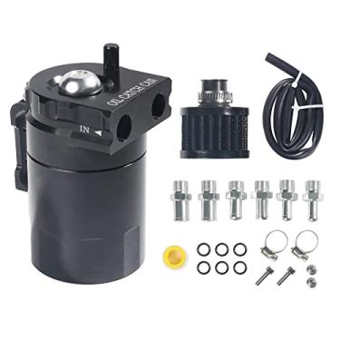 Imagem de Lata de captura de óleo de alumínio, kit de lata de captura de óleo com defletor, tanque de reservatório de óleo de 300 ml, lata de captura de óleo com kit de mangueira, reservatório universal de tanque de polimento para motor de caminhão de carro (preto)