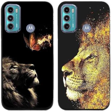 Imagem de 2 peças coruja lobo leão tigre gato pilha golfinhos pug husky cão dinossauro panda capa de telefone traseira gel TPU para Motorola Moto G60 (borboleta leão rei)