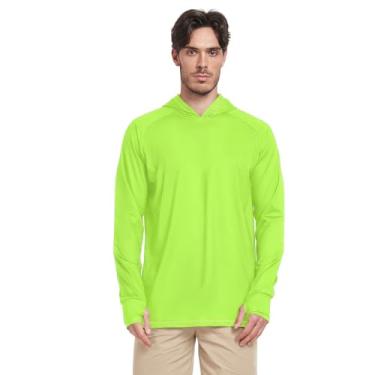 Imagem de Camisetas masculinas com capuz verde e amarelo verde proteção UV manga longa leve FPS 50+ Rash Guard masculino, Verde, amarelo, XXG