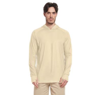 Imagem de Moletom masculino amarelo trigo com capuz proteção UV manga longa FPS 50 + camisetas masculinas UV Rash Guard com capuz, Trigo, GG