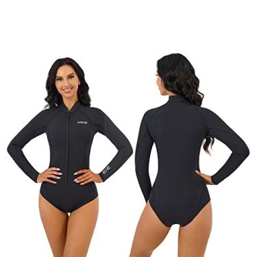 Imagem de MWTA Roupa de mergulho feminina Shorty 2,0 mm neoprene zíper frontal para proteção UV surfe mergulho mergulho mergulho caiaque BLK tamanho 10