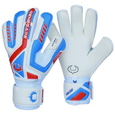 Imagem de Renegade GK Luvas de goleiro Talon Mirage com espinhas de dedo Pro-Tek | 4 mm Hyper Grip e Duratek | Luvas de goleiro de futebol brancas, azuis e azuis (tamanho 7, jovem, corte plano, nível 2)