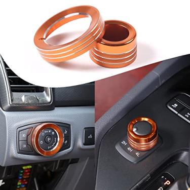 Imagem de Lcojicep Decoração de anel de botão de carro compatível com Ford Ranger 2015-2021 interruptor de farol/anel de botão 4WD acessórios de decoração de liga de alumínio (4WD e maçanetas de farol, laranja)