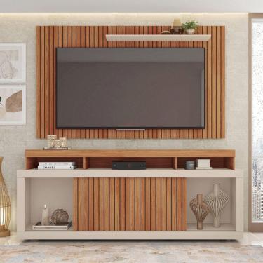 Imagem de Rack com Painel para Tv de até 65 Polegadas 2 Portas Ripado Esmeralda Freijó/Off White