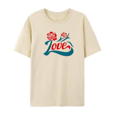 Imagem de Camiseta com estampa rosa para homens e mulheres Love Funny Graphic Shirt for Friends Love, Caqui, 4G