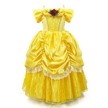 Imagem de CinheyU Vestido de aniversário de princesa Bela e a Fera, fantasia de Halloween, Natal, cosplay, festa, baile, Apenas vestido 010, 4-5 Anos