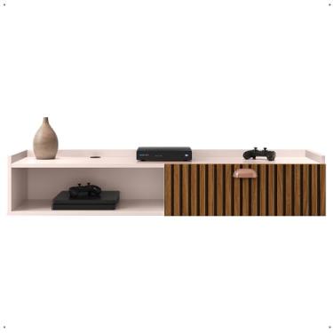 Imagem de Rack Suspenso Home Classic Tv 32 42 50 Polegadas 1 Porta Puxador Concha Decoração Minimalista Quarto Sala Recepção Off White/Ripado - Lojas RPM