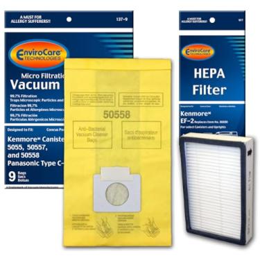 Imagem de Envirocare Sacos de aspirador de micro filtragem de substituição projetados para caber Kenmore Canister Tipo C ou Q 50555, 50558, 50557 e Panasonic Tipo C-5 Pacote com 9. Também inclui 1 filtro EF-2