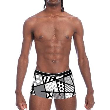 Imagem de BRITTO Cuecas boxer masculinas Romero com estampa de arte abstrata, paisagem preta e branca, 2 pares por pacote, Preto e branco, XXG