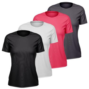 Imagem de Kit 4 Camisetas Feminina Dry Manga Curta Proteção UV Slim Fit Básica Academia Treino Fitness-Feminino