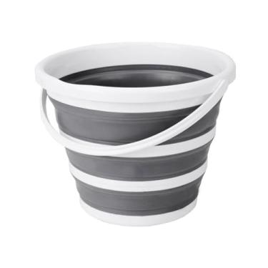 Imagem de Balde Retrátil de Silicone 10L Dobrável Compacto com Alça Resistente Reutilizável Limpeza Multiuso Casa Carro (Cinza)