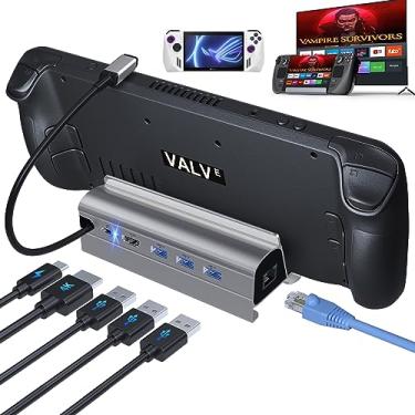 Imagem de Estação de ancoragem para Steam Deck ROG Ally, 6 em 1 Stream Deck Dock com HDMI 2.0 4K @60Hz, Gigabit Ethernet de 1000 Mbps, 3 USB-A 3.0 e porta USB-C de carregamento de velocidade total de 100W