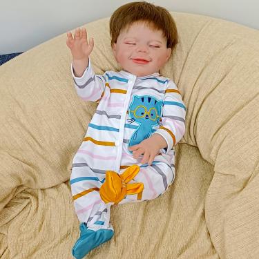 Imagem de SHENGX Bebe Reborn Realista Menino,48cm/19" Silicone Realista,Bebe Reborn Realista Recem Nascido,Os Olhos Da Boneca EstãO Fechados Sem Piscar,Vem Com AcessóRios Para Mamadeira e Bico,Menino_Silicone