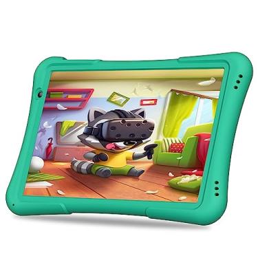Imagem de PRITOM Tablet infantil de 10 polegadas Android 14 tablets de 32 GB, Quad-Core, 6000 mAh, tela IPS HD, WiFi 6, câmera dupla, Bluetooth, tablet infantil para crianças a partir de 3 anos, verde