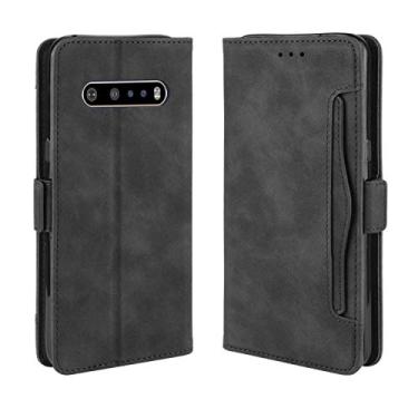 Imagem de Capa com compartimento para cartão para LG V60 ThinQ 5G, capa flip carteira de couro para LG V60 ThinQ 5G, capa de telefone magnética retrô, capa de telefone carteira com compartimentos para cartões