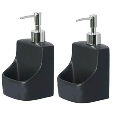 Imagem de Casa de campo Dispensador de sabão de cerâmica de uso duplo, 390ml/13.2oz, garrafas líquidas recarregáveis ​​com bomba de metal, bancadas, saboneteira versátil Garrafa com bomba