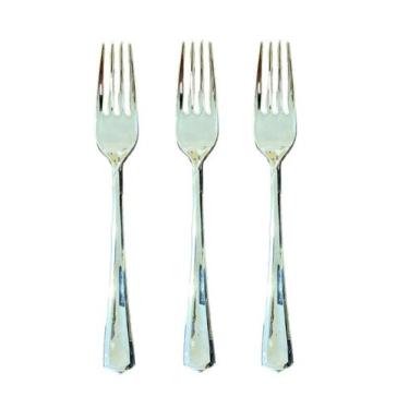 Imagem de Kit 12 Garfos Descartáveis De Luxo Em Plástico Prata 18cm - Blook