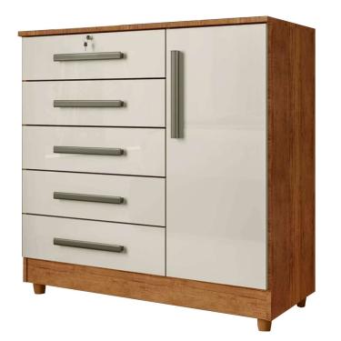 Imagem de Cômoda 5 Gavetas 1 Porta Vitória Rud Rack Cor Cedro Areia