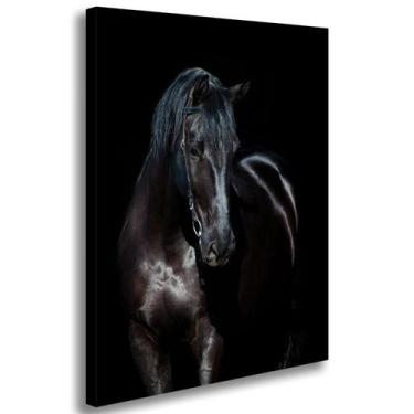 Imagem de Quadro Decorativo Cavalo Negro Tela Grande Sala Quarto Escritório Teci