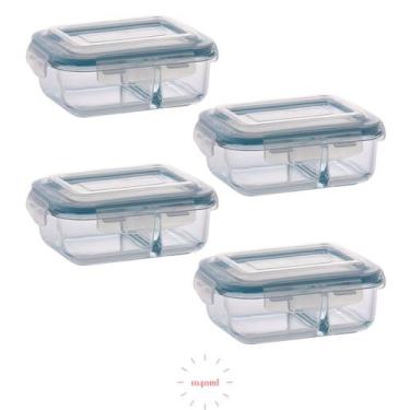 Imagem de Jogo 4 Potes 1040ml com Divisória Vidro Hermético Vedação - QUALITY-HO